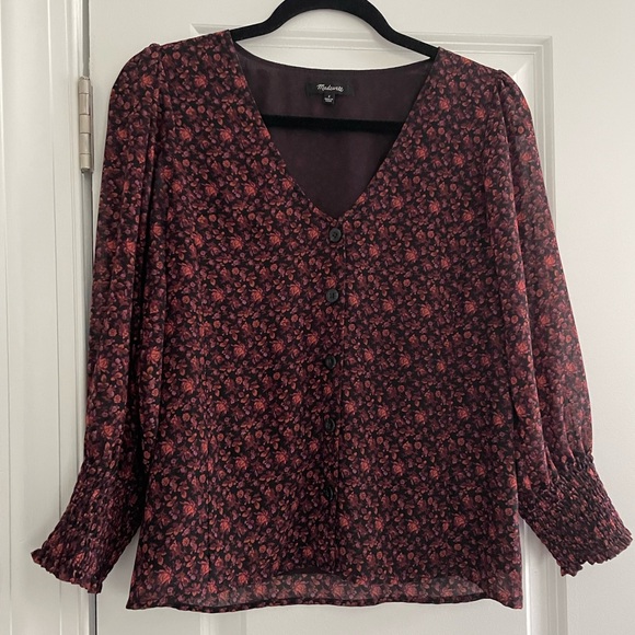Madewell (Re)sourced Georgette Smocked-Cuff Button-Top in Orchard Floral size 2 - Picture 2 of 6
